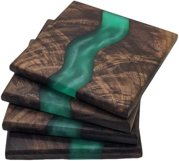 Wood Coaster Set for Drinks | Handmade with Dark Walnut & Natural Wood Sealant Finish for Water Resistance, Easy - Set of 4
