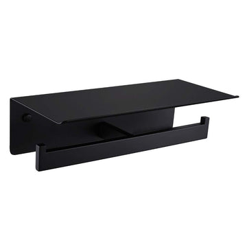 Matte Black Double Toilet Paper Holder with Shelf, Wall Mounted
