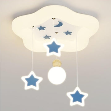 Modern Kids LED Ceiling Light Cloud Shaped Flush Mount Ceiling Lamp Hanging Stars and Moon Pattern Blue or Pink