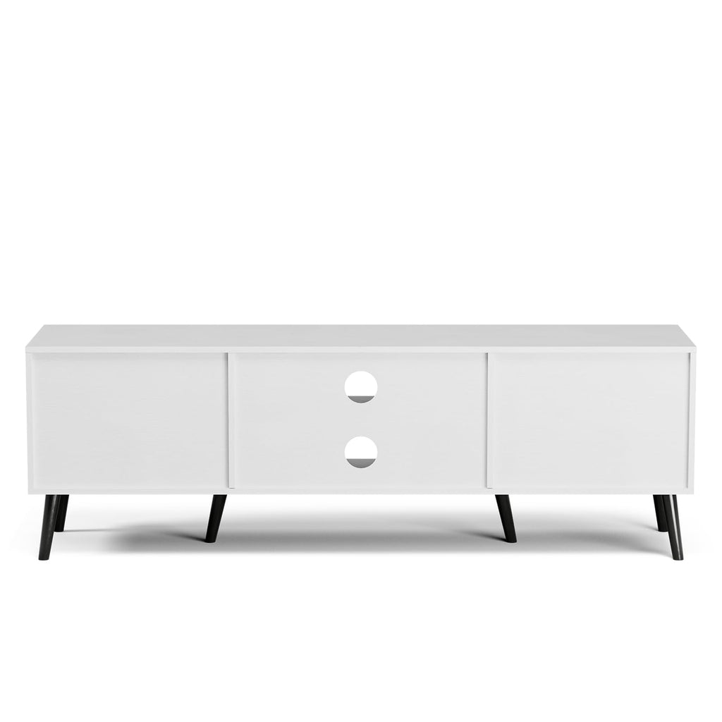 TV Stand with Rattan Doors for TVs up to 65", Mid-Century, White