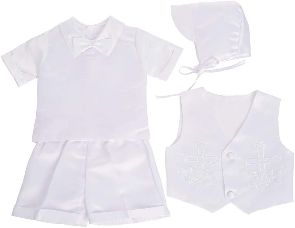 Baby Boys Christening Suit White Baptism Outfits with Bonnet