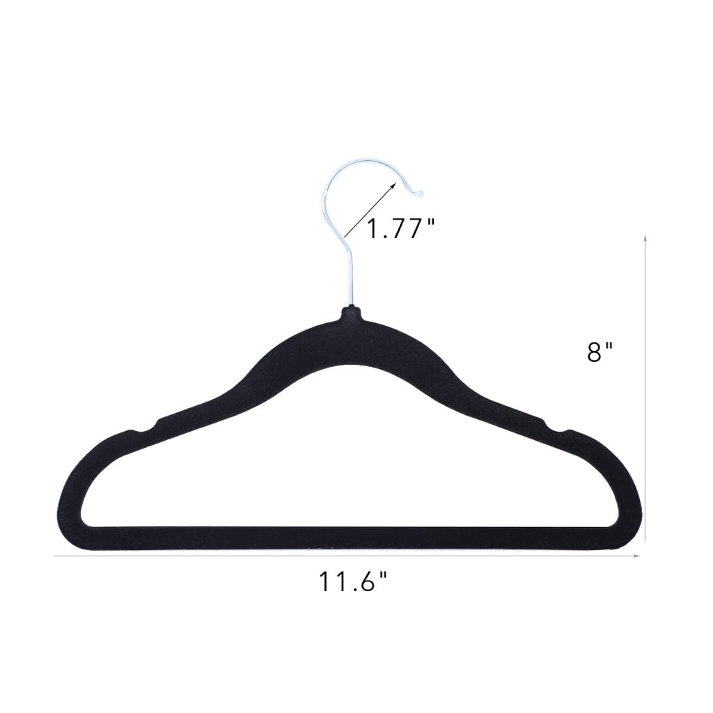 Kids Velvet Clothes Hangers, Non Slip Baby Hangers Black (11.6" Inch - 40 Pack)