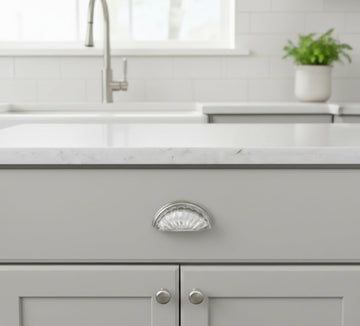 5 Pack 6381SN-C Satin Nickel with Clear Glass Cabinet Cup Pull - 3" Hole Centers