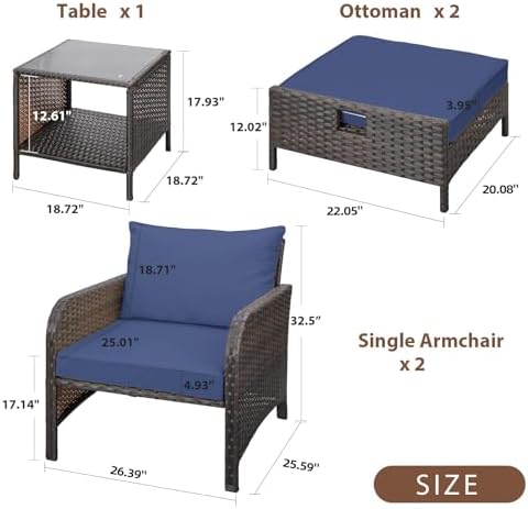 5-Piece Wicker Outdoor Patio Furniture Set - Conversation | Brown for Patio, Garden & Porch