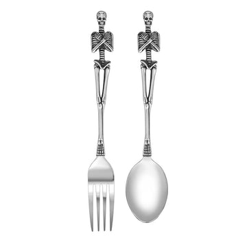 Stainless Steel Skeleton Skull Spoon and Fork Flatware Tableware Design Modern Look Great Gifts For Halloween Easter
