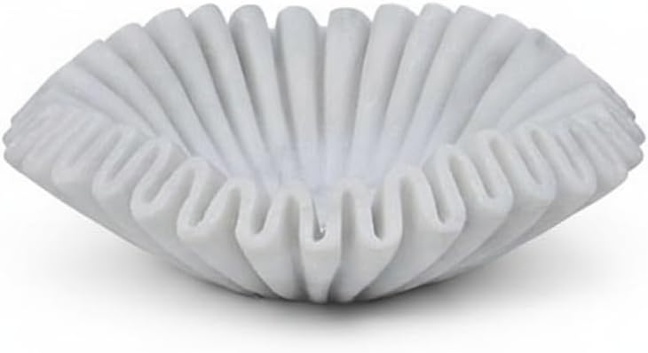 Marble Ruffle Bowl Handcrafted Decorative ScallopBowls - Antique Catchall Jewelry Dish Fruit Organizer (6 inches)