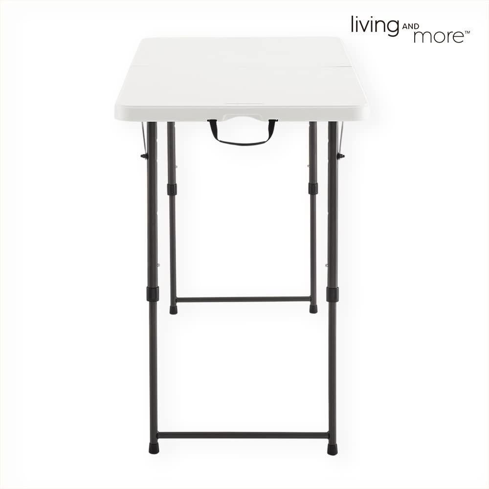 4 Foot Height Adjustable Fold-in-Half Table with Carrying Handle, Easy Folding and Storage, Indoor Outdoor Use