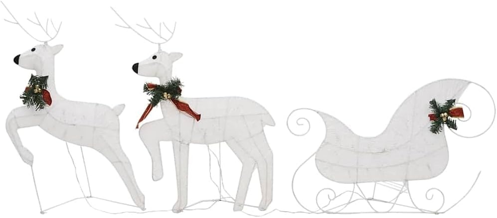 Lighted Reindeer & Sleigh Christmas Decoration with 140 LEDs for Outdoor Holiday Lawn Decoration, White - 522