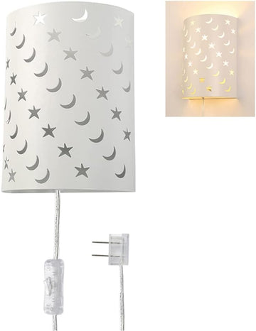 Plug In Wall Sconce Stars and Moons Kids Wall Lamp, Nursery Baby Room Wall Light with 6FT Plug in Cord On/Off Switch