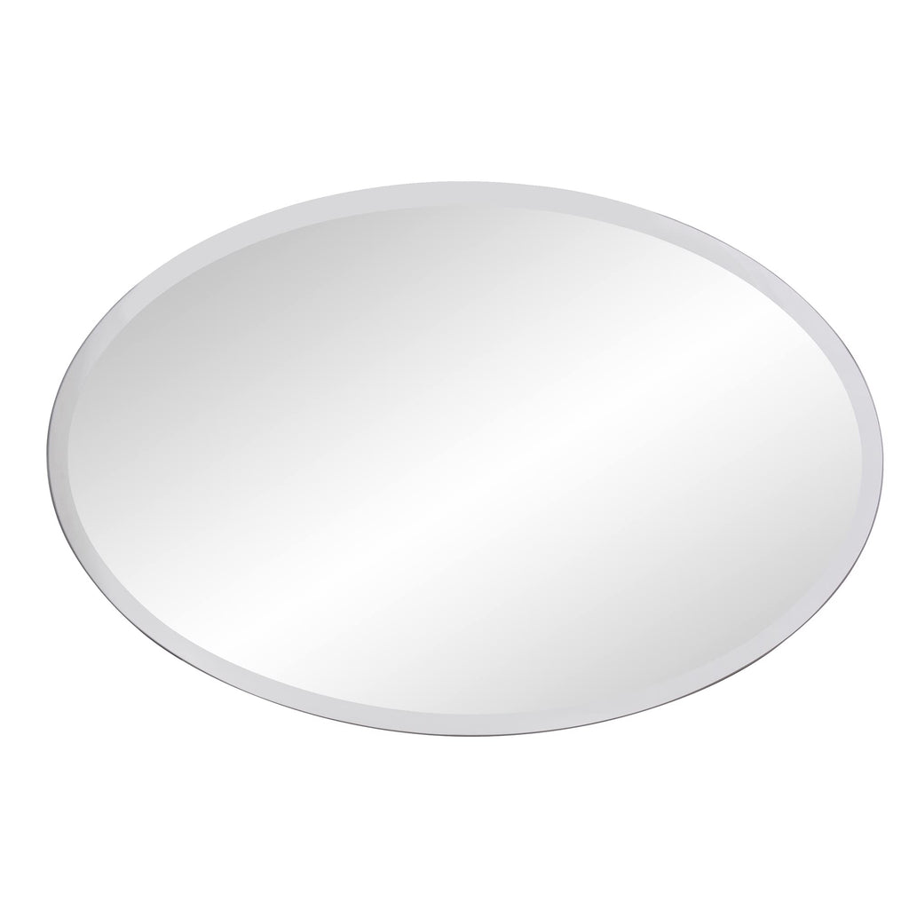 Elliott Collection Frameless Silver Oval Wall Hanging Mirror, Elegent Beveled Edges Accent Mirror, 24 x 36 inch