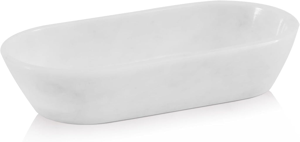 Marble Dough Bowls For Decor 10" Inches White Oval Bowl Table Décor, Ideal Candy Bowl, Candle Bowl and Marble Bowl