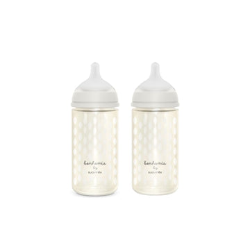 Bonhomia Glass Baby Bottle with SX PRO Silicone Nipple, Anti Colic Baby Bottles, Baby Bottles for Breastfed Babies, 2