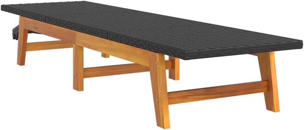 Sun Lounger Set of 2, Adjustable Outdoor Chaise Lounge Chair Poolside Garden, Modern Black Brown PE Rattan with Solid