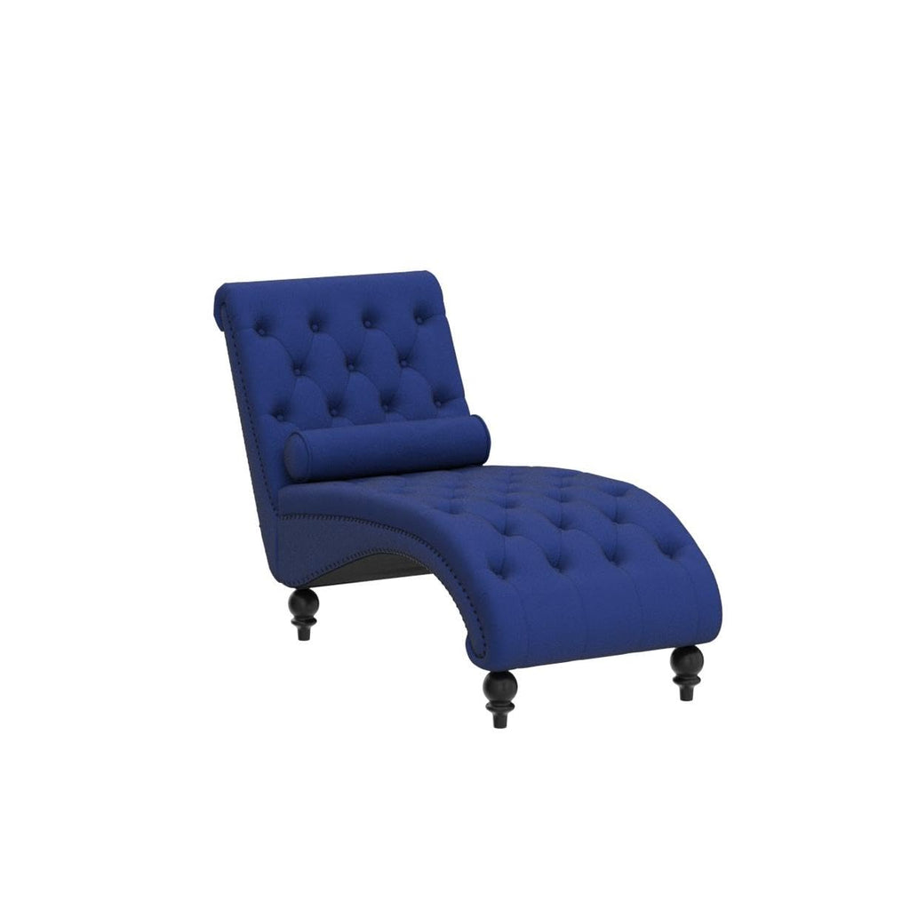 Modern Velvet Chaise Lounge Indoor with Nailhead Trim, Button-Tufted Armless Lounge Chair Indoor with Lumbar Pillow