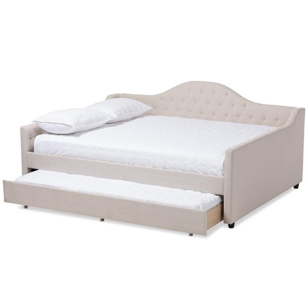 Eliza Tufted Queen Daybed with Trundle in Light Beige