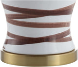 29" Brown/White Ceramic Table Lamp Bedroom Office, Modern Coastal Bedside Lamp with White Linen Shade
