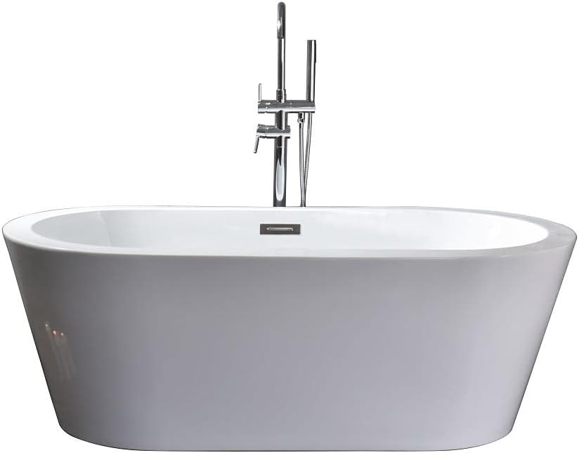 Lure 59 in. Freestanding Acrylic Flatbottom Soaking Bathtub in White