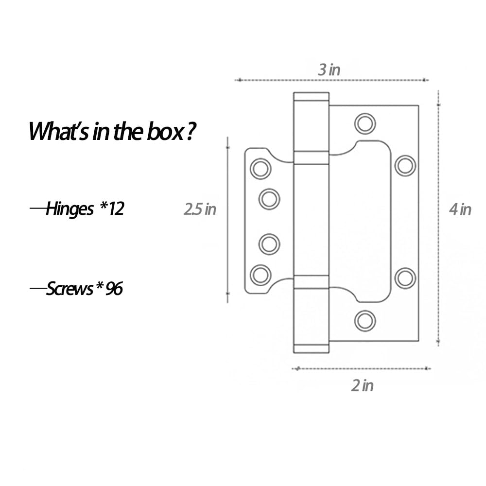 12 Pack Non-Mortise Door Hinges - Easy to Install, 4" × 3" Stainless Steel Door Hinges - Smooth Movement and Heavy