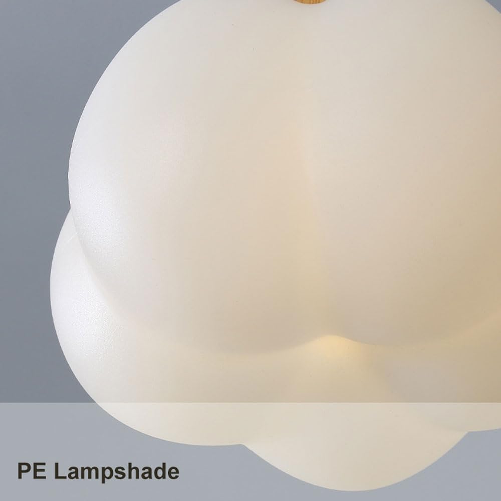 Nordic Cotton Flower Puffy Cloud Semi Flush Mount LED Ceiling Light Natural Solid Wood Base 3 Color Dimmable PE Shade