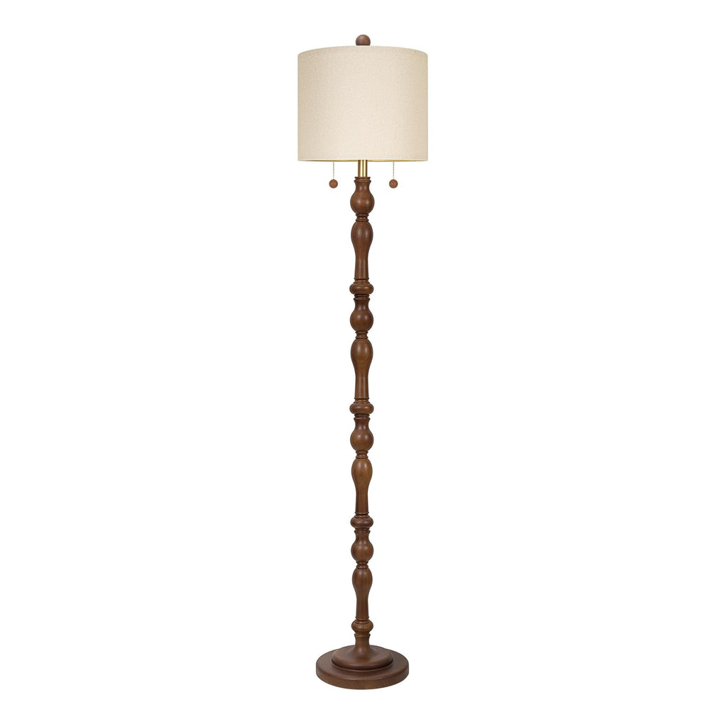 65.5" Natural Real Wood Floor Lamp with Dual Pull Chains Switch