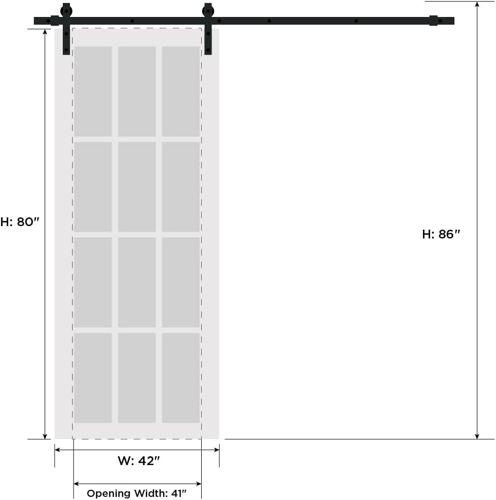 Quadro 4002 | Interior Single Sliding barn Door with Frosted Glass, MDF, 42x80, Black, Modern Style 