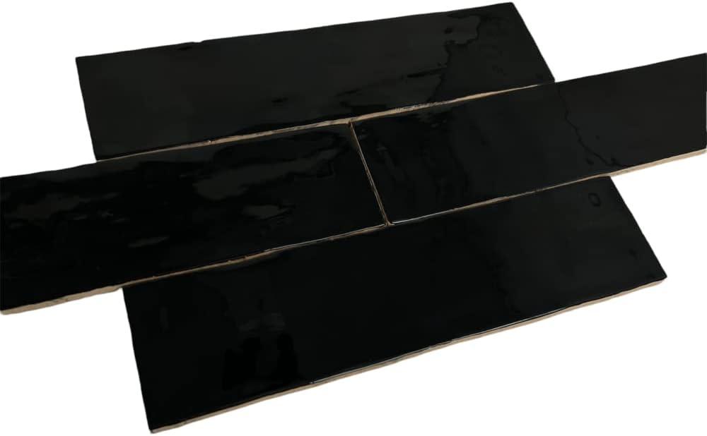3x12 Handmade Look Black Ceramic Subway Tile Walls and Kitchen Backsplashes - Glossy Finish (Box Covers 5.5 Sq. Ft.)