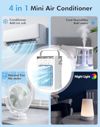 Portable Air Conditioners, Air Cooler Evaporative Personal Mini AC with Remoter, 4 Wind Speed, 2-4-6H Timer, 2 Modes