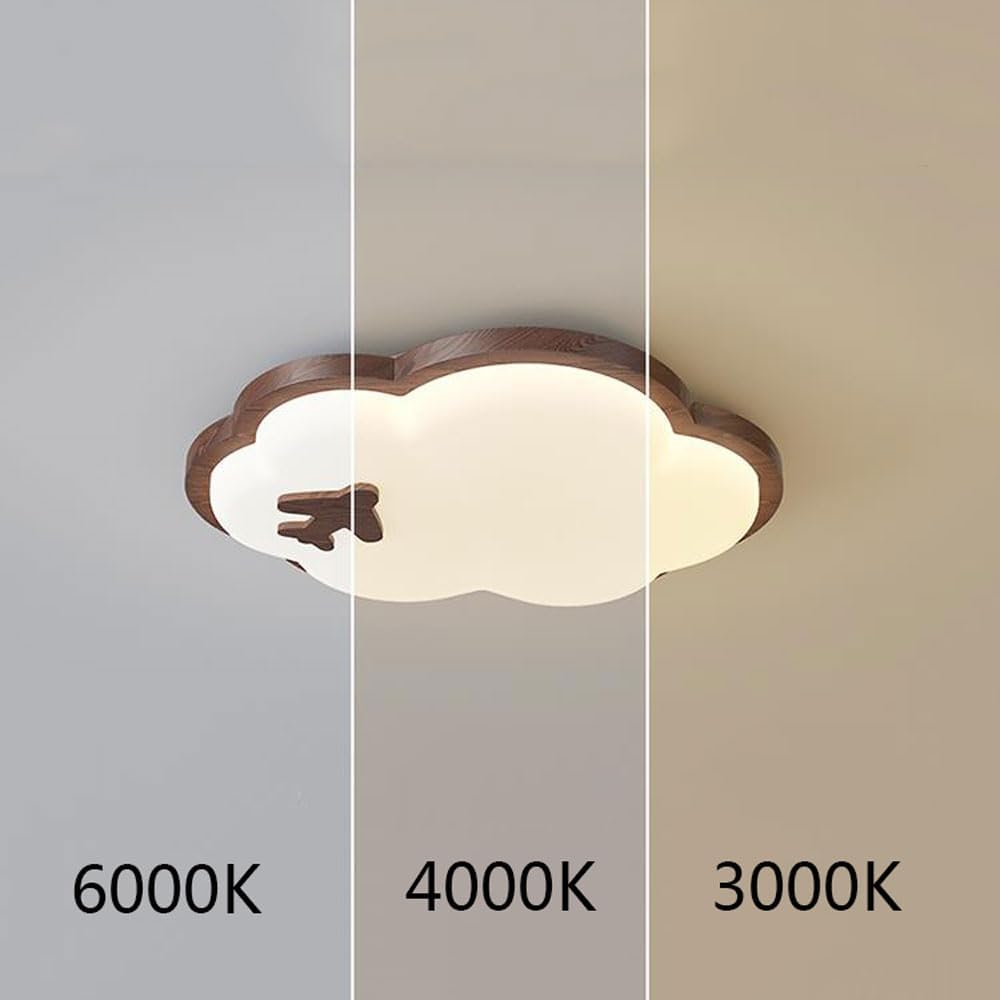 Nordic Walnut Color Cloud Kids Flush Mount Ceiling Light Fixture Modern Minimalist Bedroom Wood Close to Ceiling Lamp