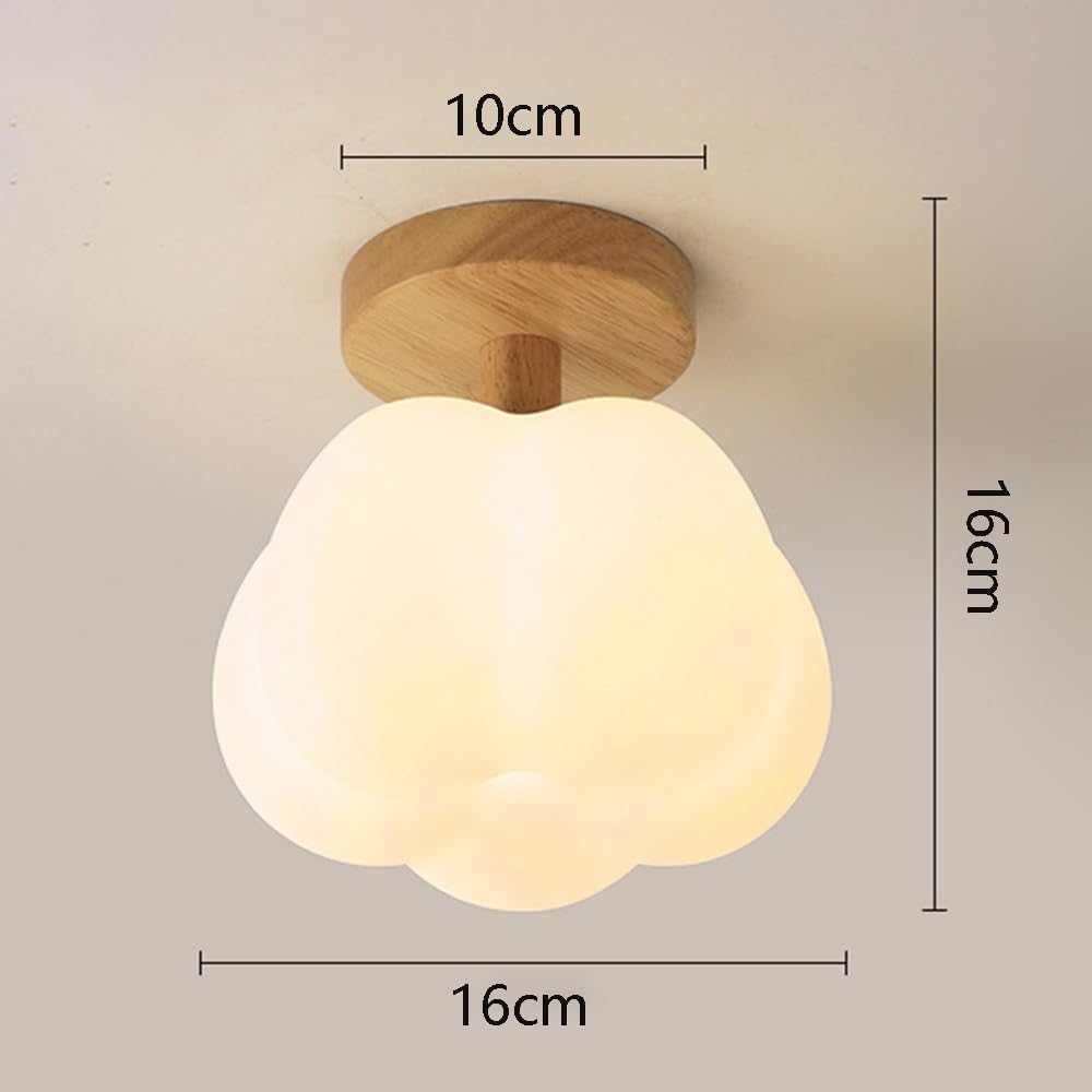 Nordic Cotton Flower Puffy Cloud Semi Flush Mount LED Ceiling Light Natural Solid Wood Base 3 Color Dimmable PE Shade