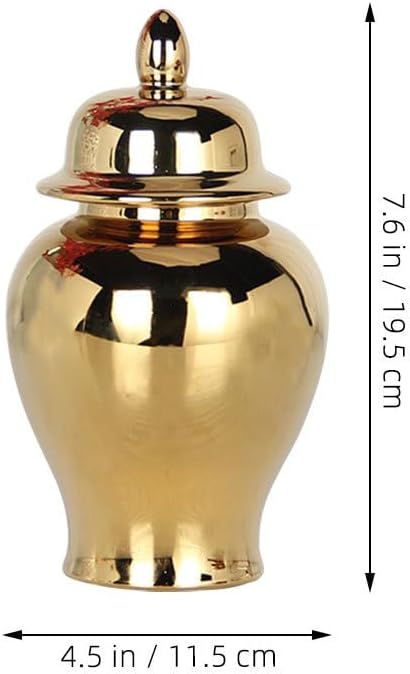 Ginger Jar, Golden Ginger Jar Handicraft Flower Vase Chinese Style Temple Jar Storage Jar Tea Canister with Lid