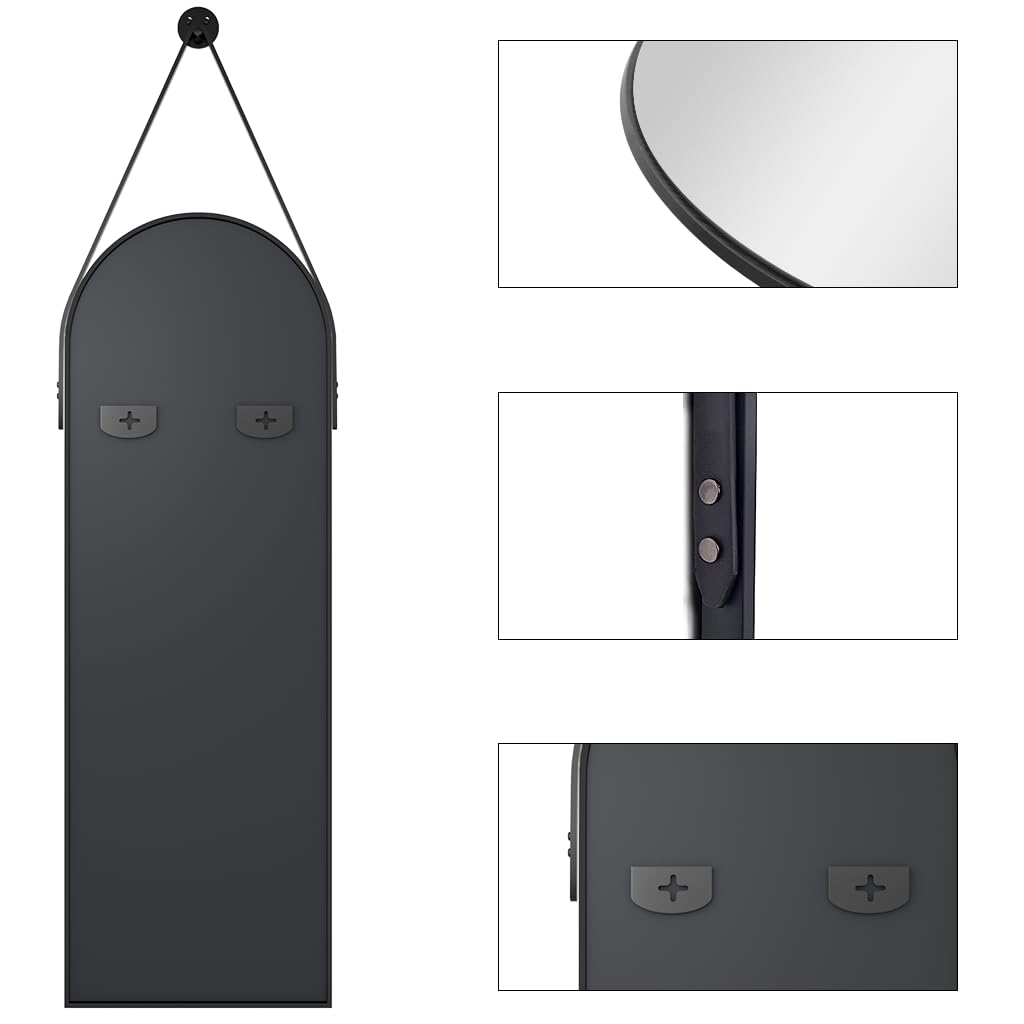48" x 16" Arched Full Length Mirror Wall Mounted Hanging Mirror Black