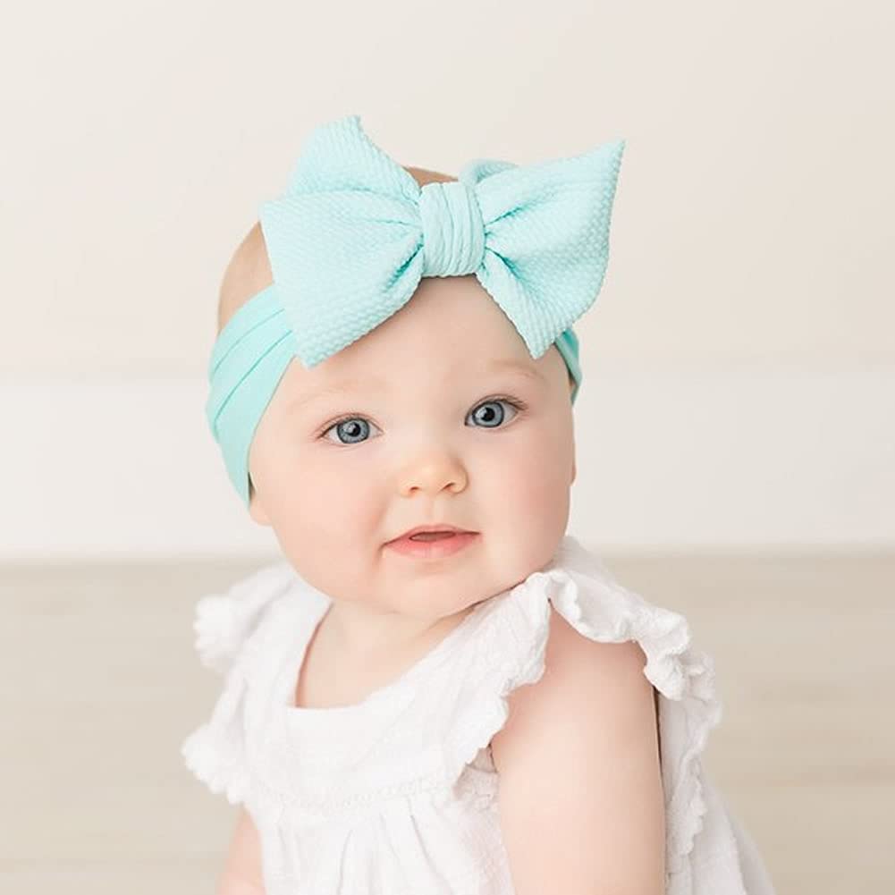 12 Pack Oversized Colorful Solid Stretchy Nylon Headbands with Big Bow Large Knot Hair Bows Soft Elastic Hair Bands