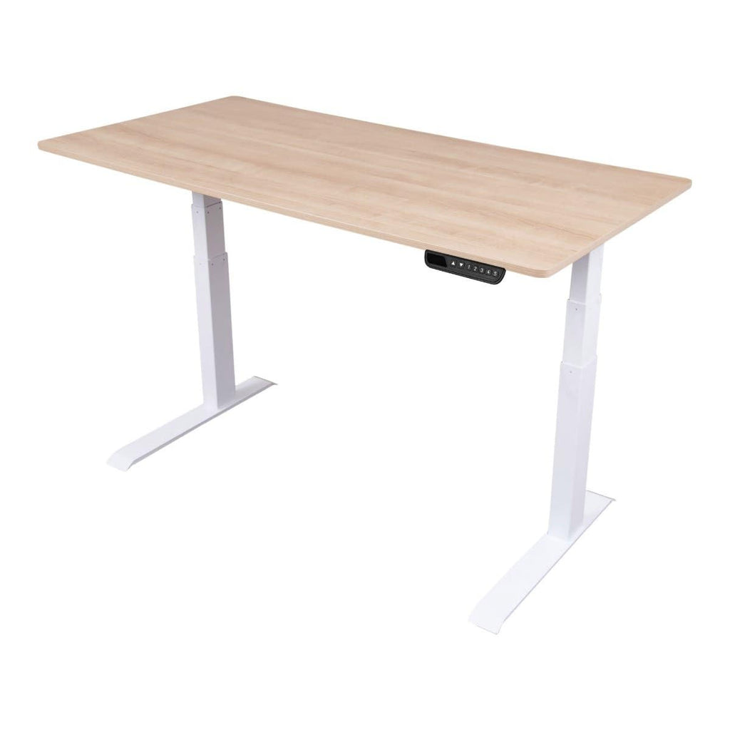 Dual Motor Electric Adjustable Height Standing Desk with EZ Assemble Steel Frame (White Frame/Natural Walnut Top, 60"