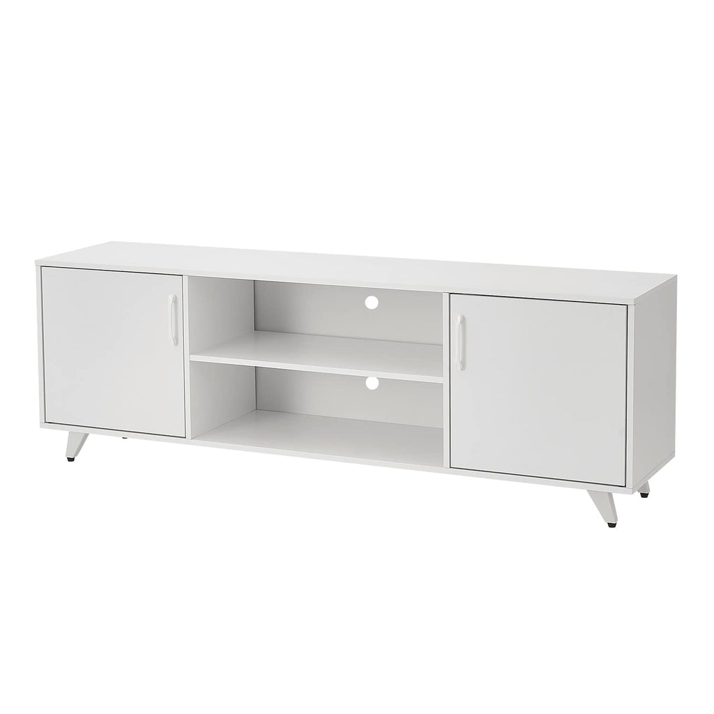 Modern TV Stand, Entertainment Center Television Stands Console with 2 Doors & Shelves Media Console (White, 63" x