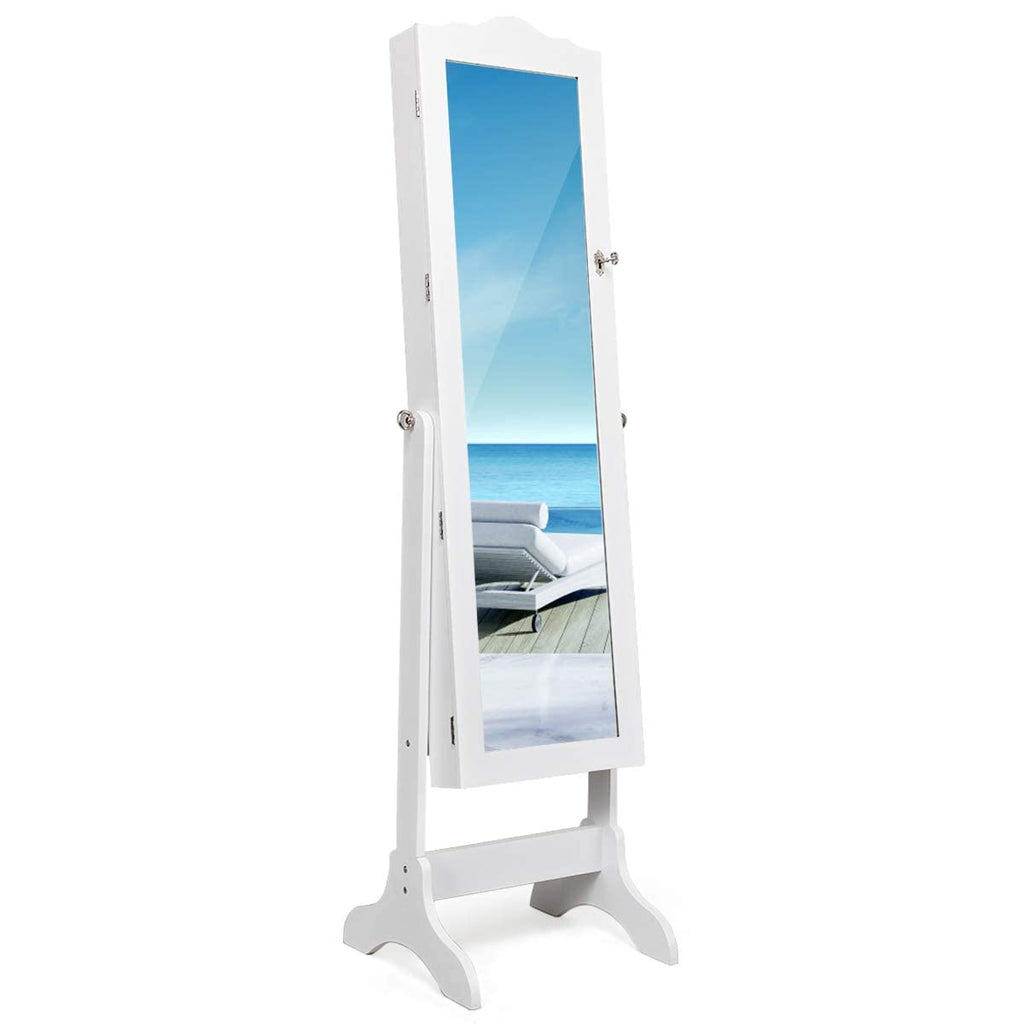 Standing Jewelry Cabinet Armoire with Full Length Mirror, Lockable
