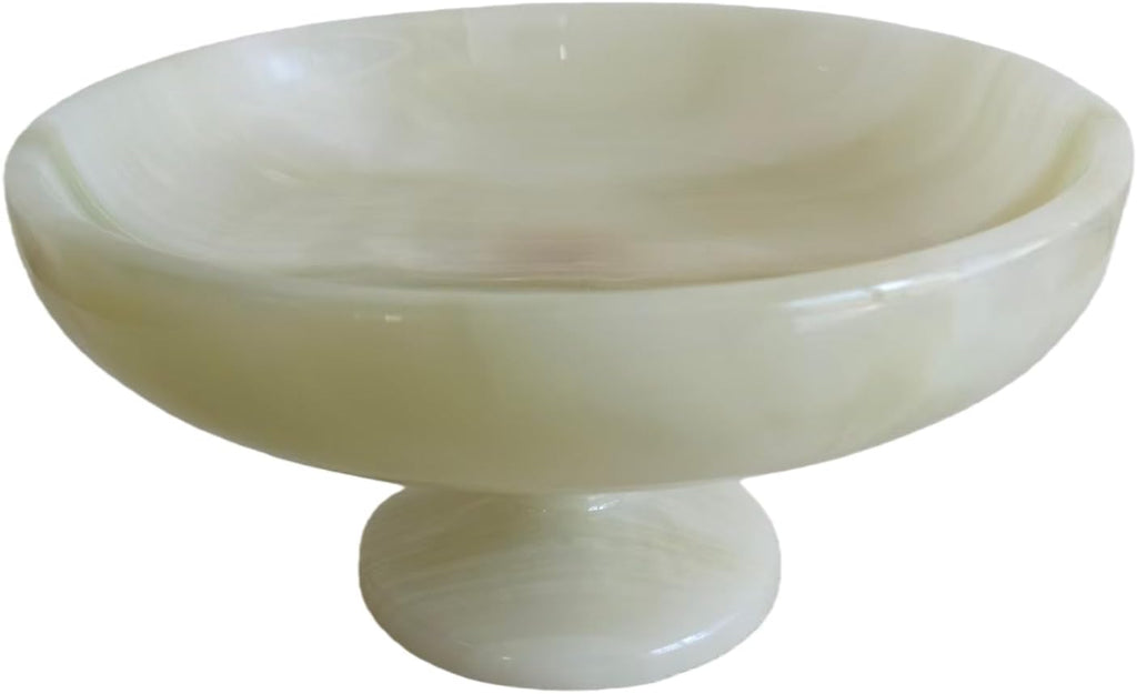 Hand-Carved Natural Jade Onyx Centerpiece - Artisan Serving Tray with Sculpted Pedestal, Luxury Home Decor for Dining