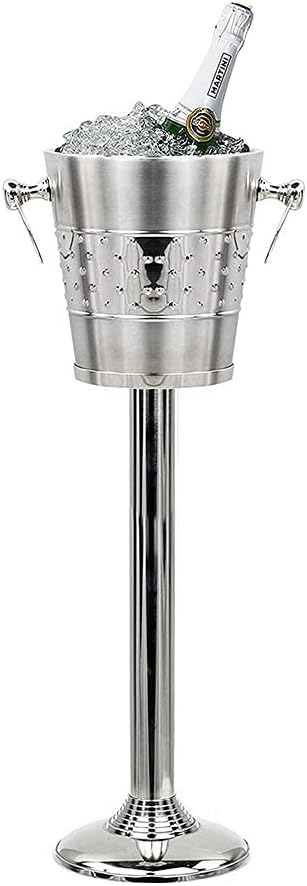 Indo-Persian Brushed Nickel Plated Majestic Wine & Ice Bucket with Steel Bucket Stand | Wine Chiller On Stand