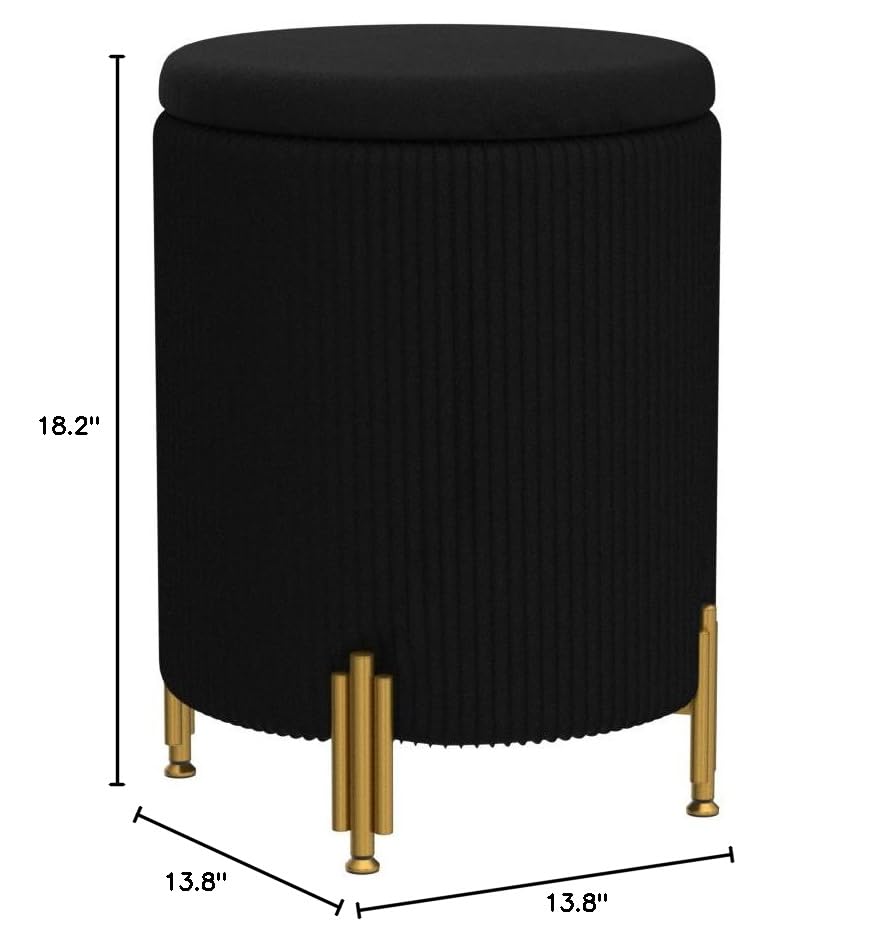 Storage Ottoman with Metal Legs, Velvet Upholstered Seat