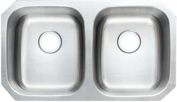 Envy 32 Inch Undermount 50/50 Double Bowl 16 Gauge Stainless Steel Kitchen Sink, 83742