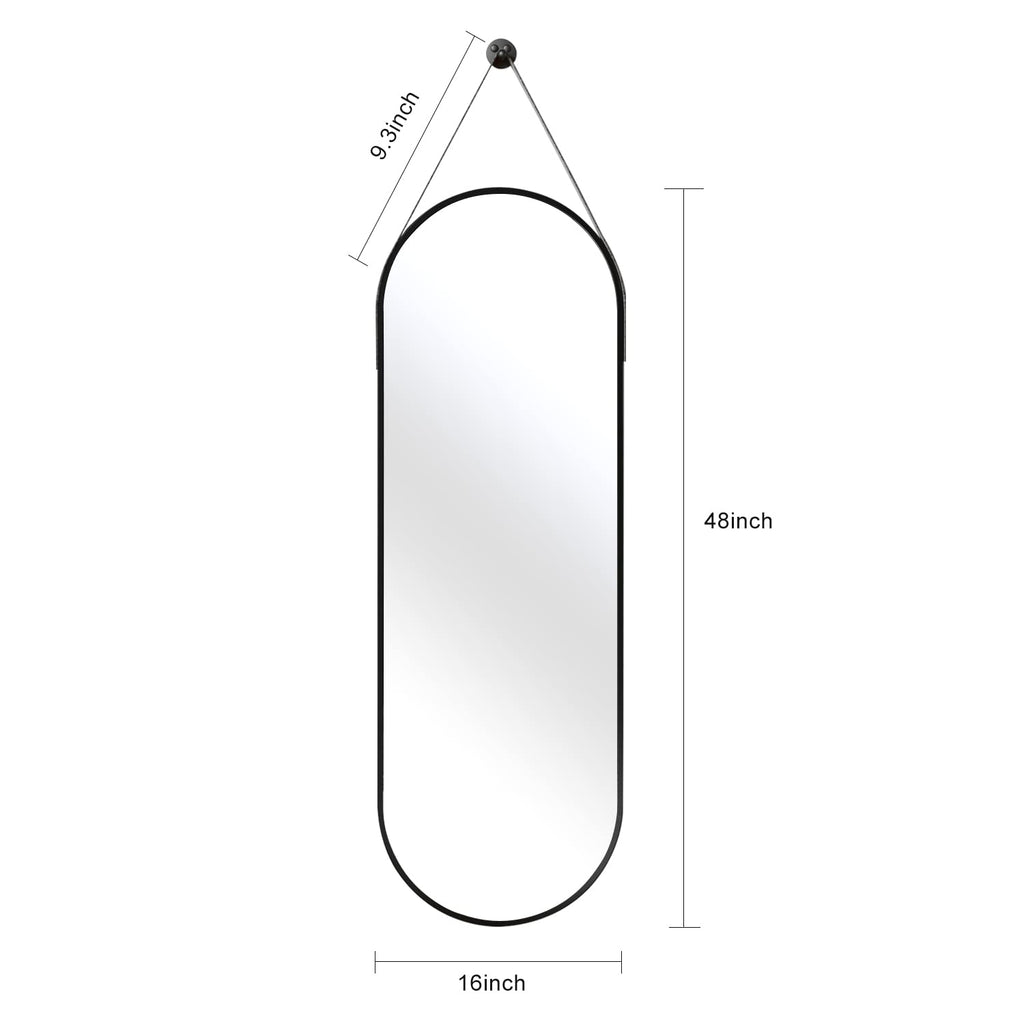 48" x 16" Full Length Wall Mounted Hanging, Oval Black