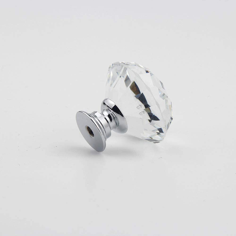 10 Pack Crystal Cabinet Knobs 30mm Diamond Glass Pulls Handles for Dresser Drawer and Kitchen, Bedroom Wardrobe Pulls