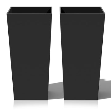 Tall Planters for Outdoor Plants, Large Resin Flower Pots for Garden, Front Porch, Patio, Indoor - Set of 2 (Black