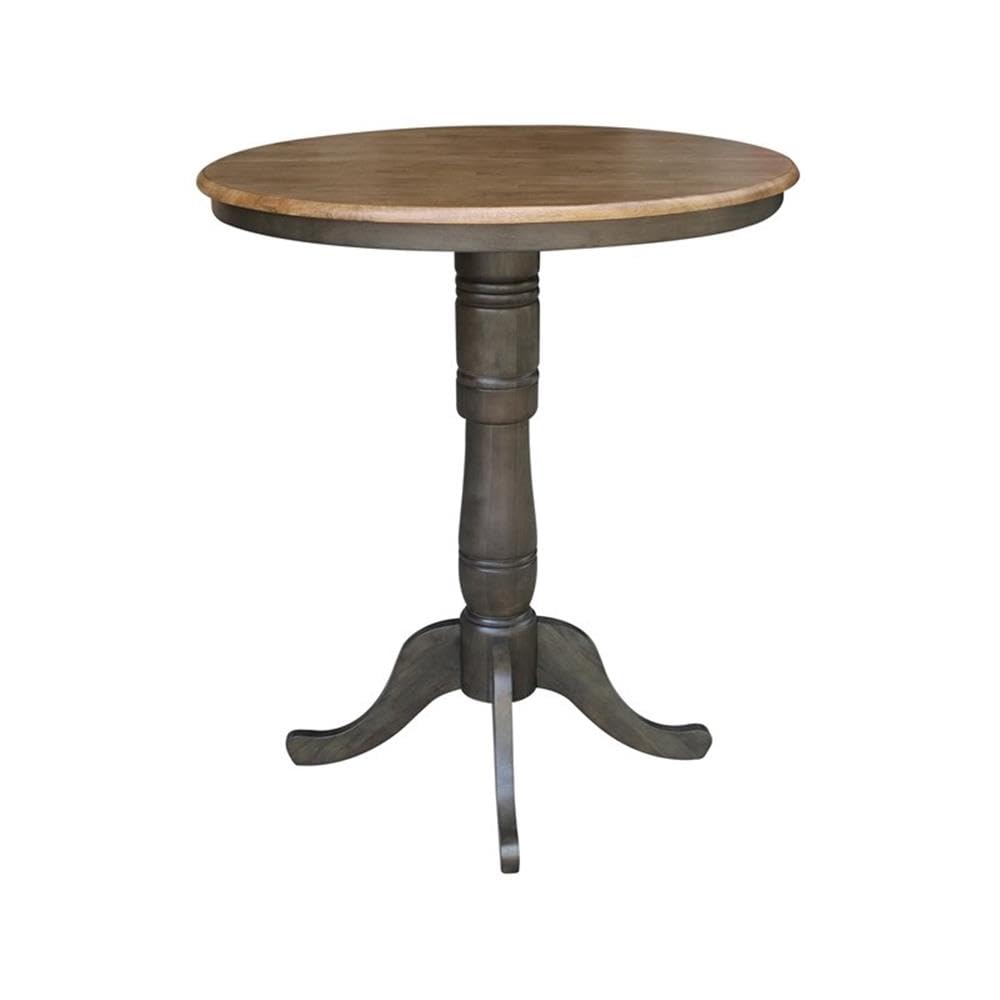 36" Round Wood Bar Height Dining Table with 12" Leaf in Hickory/Washed Coal