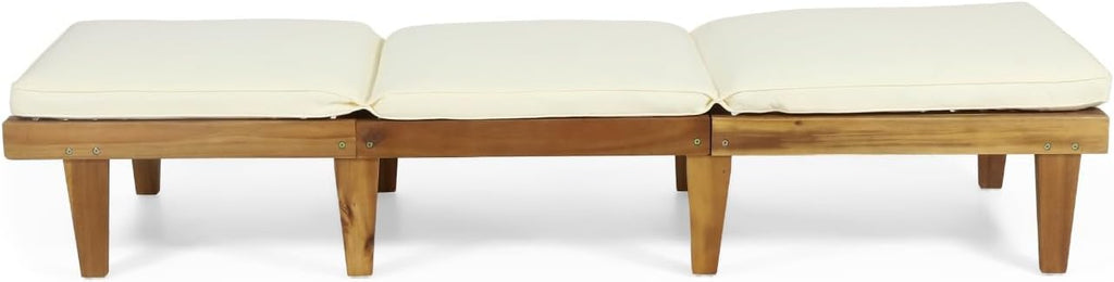 Acacia Wood Chaise Lounge with Removable Cushion Lounge Chair with Water Resistant Cushion & 5 Adjustable Positions