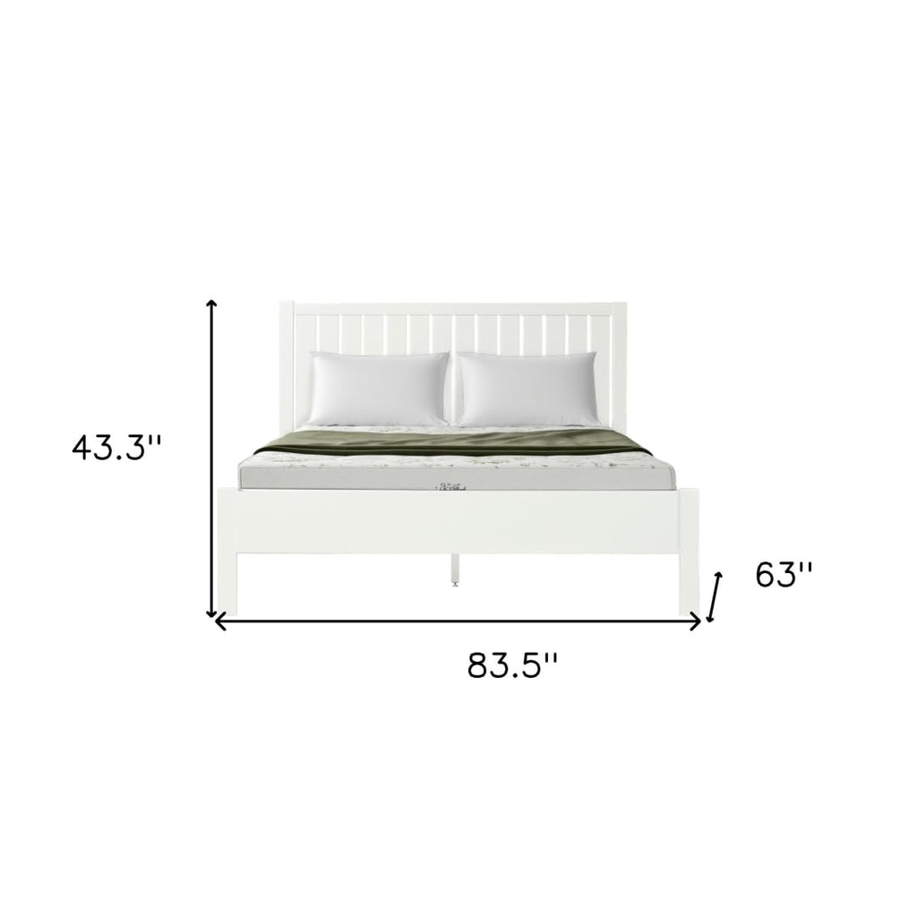 Shiplap Texture Solid Wood Queen Bed Frame, White