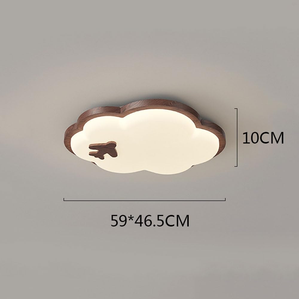Nordic Walnut Color Cloud Kids Flush Mount Ceiling Light Fixture Modern Minimalist Bedroom Wood Close to Ceiling Lamp