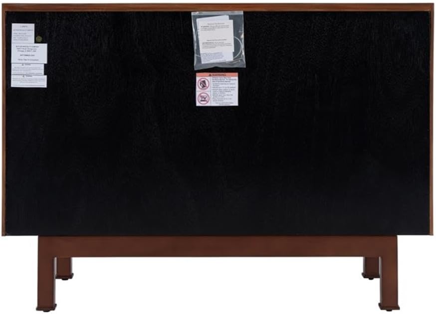 Mid-Century 2-Door Wood Storage Cabinet, Heritage Brown Finish, Walnut, Oak, Sapele Veneer, Metal Base, 40"x18"x28"