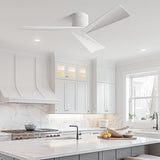 52" Low-Profile Modern Ceiling Fan with Remote – White Geometric Blades, 3-Blade, DC Motor, No Light