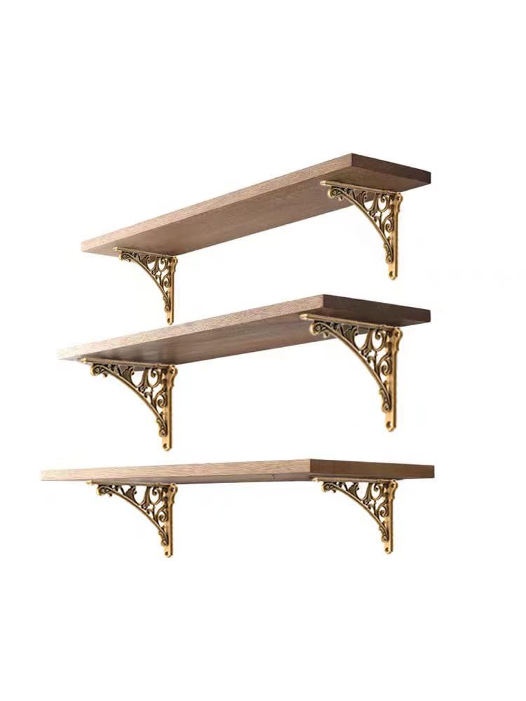Decorative Shelf Bracket 6 inch, Antique Brass Shelf Brackets for Shelving, Heavy Duty Vintage, DIY Projects