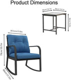 3-Piece Wicker Outdoor Patio Furniture Set - Rocking | Blue for Patio, Garden & Porch